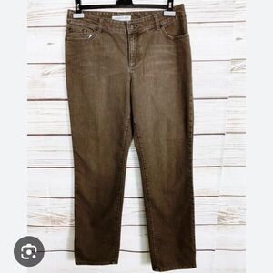 CHICOS PLATINUM Brown Washed Textured  Denim Pants Size 6